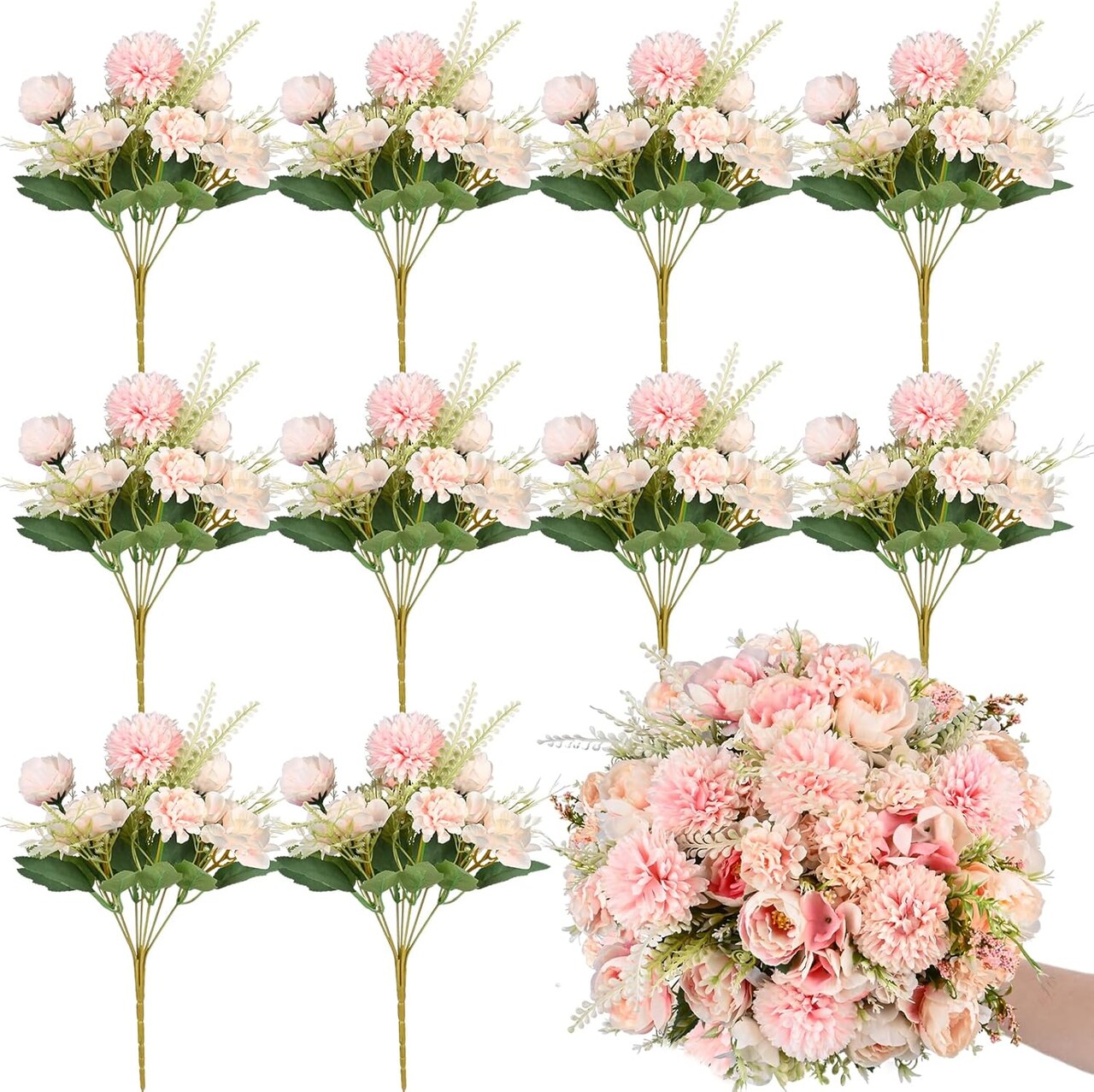 12 Bundles Peonies Artificial Flowers Silk Flowers Fake Peony Bouquet Faux Peonies Flowers Bulk for Decoration Vase Florals Arrangements Home Wedding Centerpieces Party Decorations